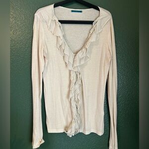 Anthropologie Velvet Brand Cream Ruffle Cardigan- vintage looking